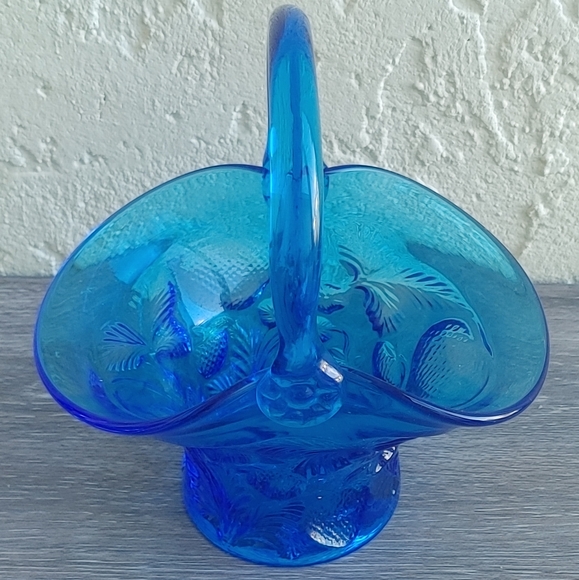 Vintage Blue Glass Basket with Handle - Picture 8 of 9